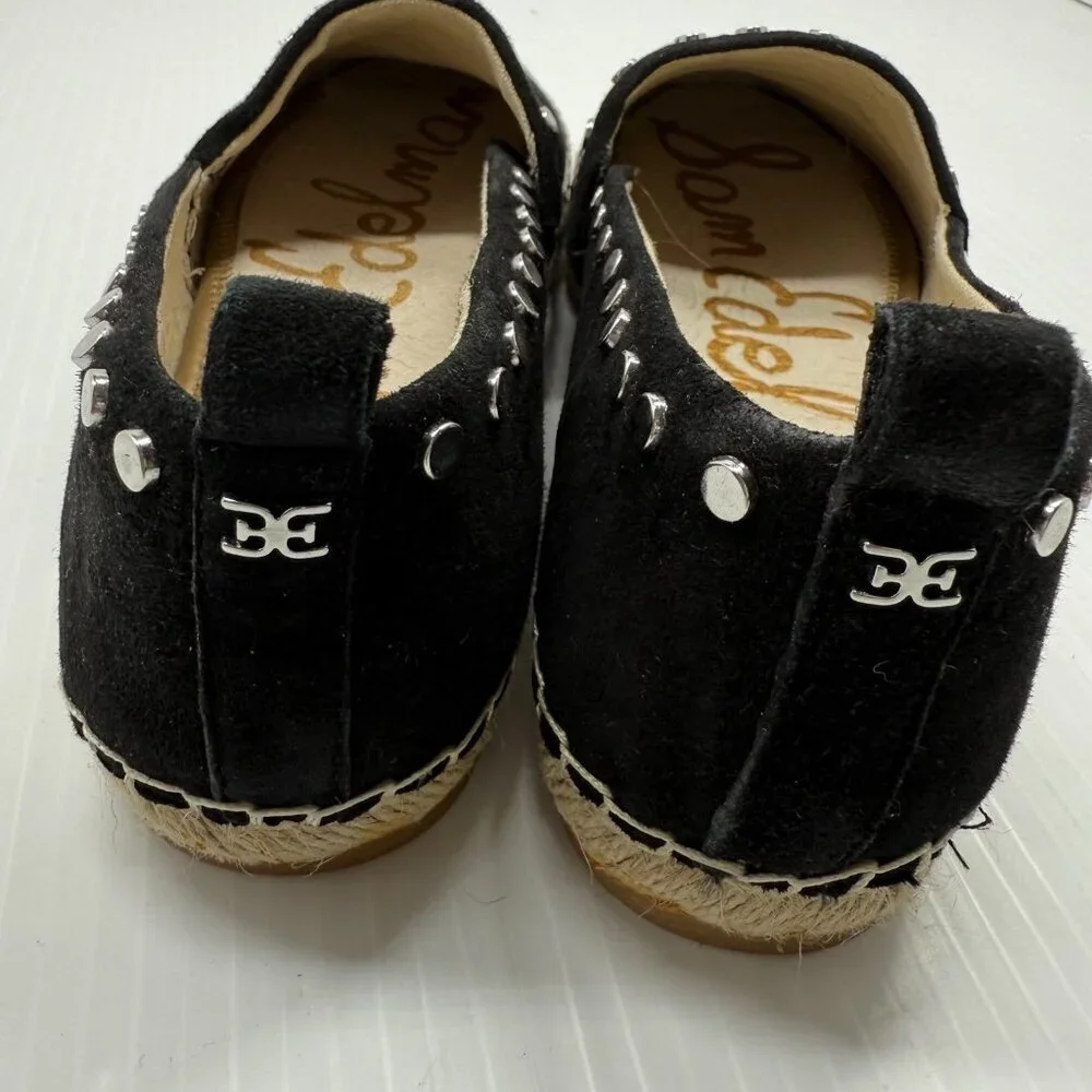 Sam Edelman Koda Black Suede Espadrille Flats Studded Slip On Shoes 6 Womens US